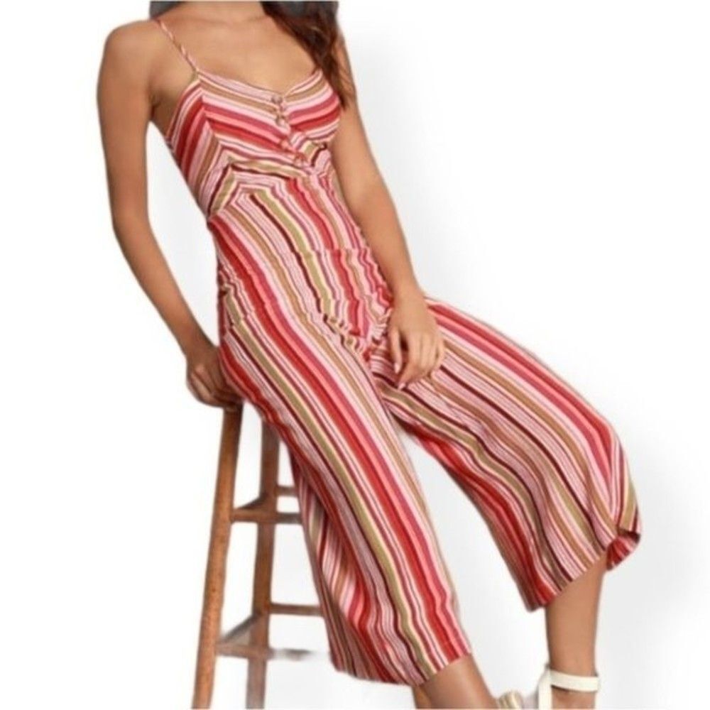 Lulu's Stripe Tie-Back Culotte Jumpsuit size Medium